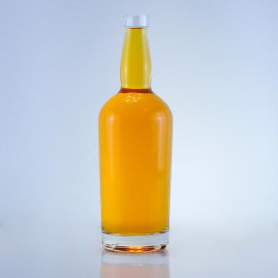 China Customized Logo 750ml Clear Flint Round Glass Bottle for Gin Rum Champagne Liquor for sale