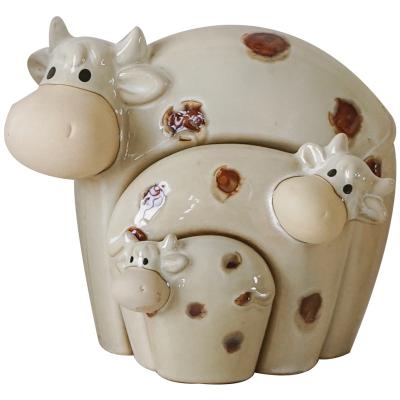 China Minimalist Personalized 3 Pcs Ceramic Animal Home Decor With Cow Design For Keepsake for sale
