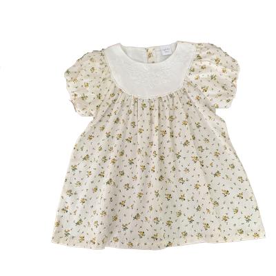 China 2023 Summer Girls Floral Dress Washable Girls Flower Embroidered Cotton Shorts Sleeve Dress For Baby for sale
