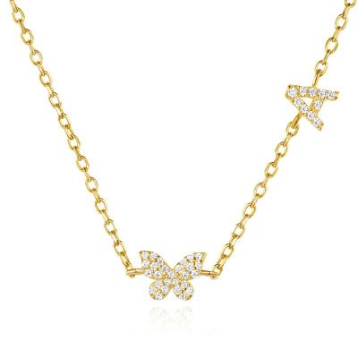 China Halskette Mini 18K Gold Weiß Mikron Pave CZ Butterfly 925 Sterling Silber Anhänger zu verkaufen