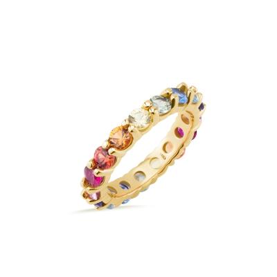 China Unique Prong Colorful Cubic Zircon Accessories Women 925 Sterling Silver Eternity Band Ring for sale