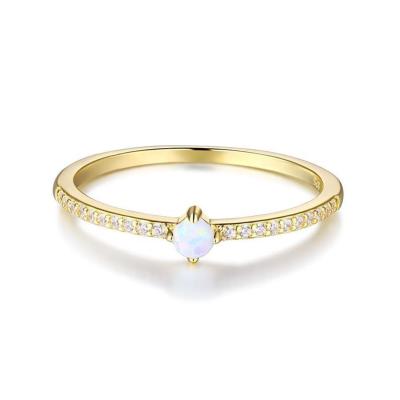 China Women's Minimalist Design 925 Sterling Silver 18K Gold White Zircon Opal Ring zu verkaufen