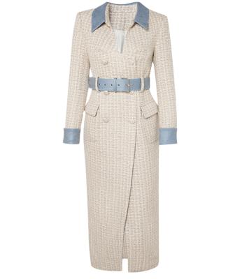 China OEM ODM QUICK DRY custom ladies clothing tweed formal office coat women sashes long coat with lining for sale