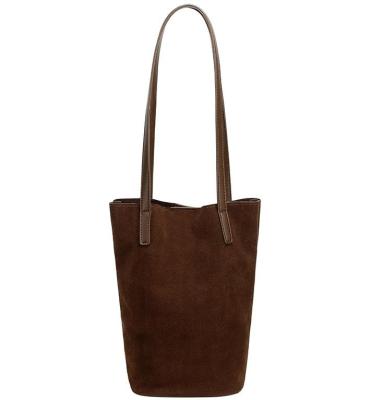 China Light Luxury Fashion Luxury Suede leather Women's Bucket Bag Extra Purse Large Capacity High Quality Ladies' Shoulder Handbag for sale