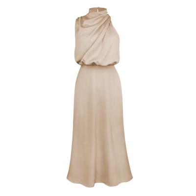China Anti-Static Hot Sale Elegant Satin Daily Dress Plain Color Ladies Clothes Sleeveless Wholesale Slim Fit Formal Dresses for sale
