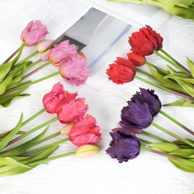 China New 5-head wavy soft rubber tulip artificial flower, cross-border high-end home festival decoration tulip artificial flower for sale