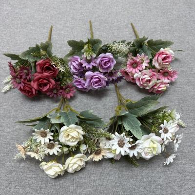 China Simulated Corner Rose Chrysanthemum Combination Bundle Silk Flower Home Living Room Hotel Wedding Photography Prop Ornament for sale
