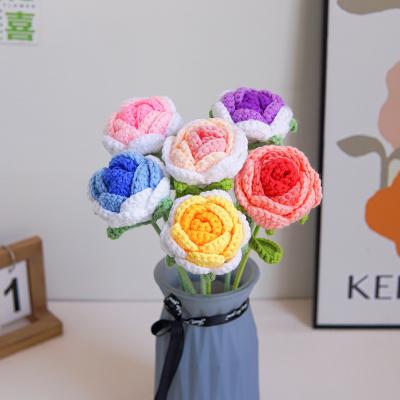 China Cross-border hand-woven finished small bouquets, artificial flowers, woolen knitted bouquets, artificial flower weaving, festival artificial flowers for sale