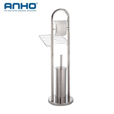 China Traditional High Quality Bathroom Stainless Steel Waterproof Toilet Paper Holder With Standing Toilet Brush Holder for sale