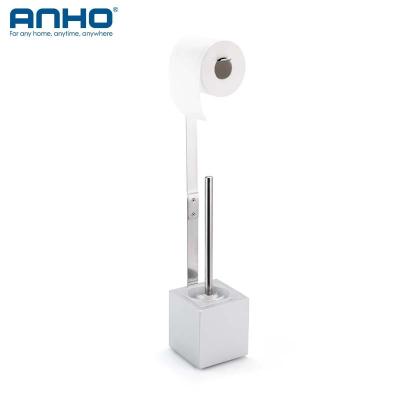 China Modern 2 in 1 Bathroom Standing 304 Stainless Steel Tissue Holder Toilet Paper Holder with Toilet Reading Brush for sale