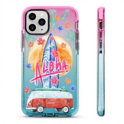 China Phone Gradient TPE TPU Polycarbonate Case Cover With Painting And Black Ring Around Camera for sale