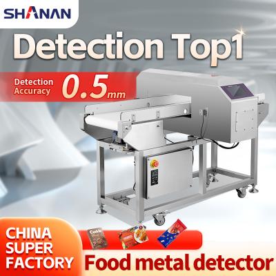 China Detector de metales de alimentos industriales de alto rendimiento con rechazador para bocadillos y leche en venta