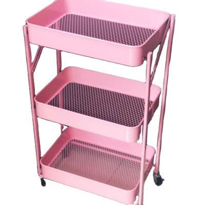 China Three Tier Home Shelf Stocked Floor Cart Kitchen Storage Rack Collapsible Free Installation For Snacks Fruits And Vegetables for sale