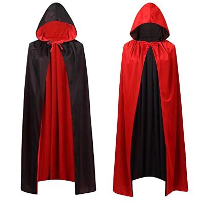 China Polyester Halloween Black and Red Hood Cloak with Reversible Masquerade Cape Costume for Adult for sale