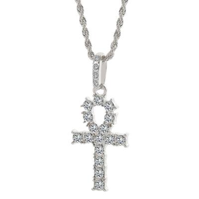China CLASSIC Gold Silver Plated Stainless Steel Diamond Crystal Cross Pendant Ankh Jewelry For Women for sale