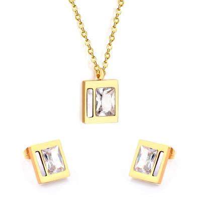 China FASHIONABLE Hot Selling Stainless Steel Crystal Pendant Necklace Earring Set Wedding Jewelry Set Kids Jewelry Set for sale