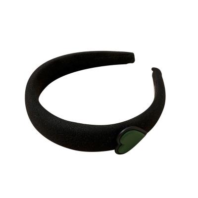 China Simple Green Vintage Style Soft Ziming Sponge Headband Black Heart Decoration Headband Factory Sale for sale