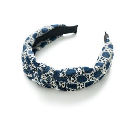 China Ziming New Custom Designed Cowboy Soft Grid Fabric Headband Knot Blue Wide Headband Style Headband for sale