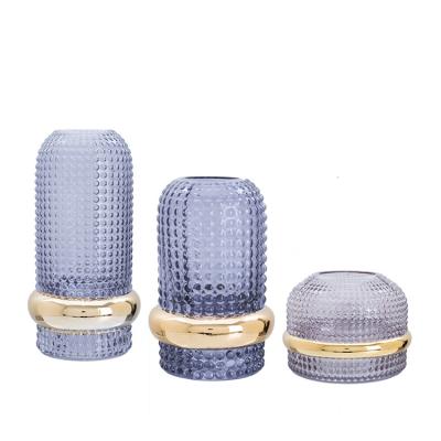 China Modern Diamond Star Classic Style Living Room Ornament Blue Glass Vase For Home Decor for sale