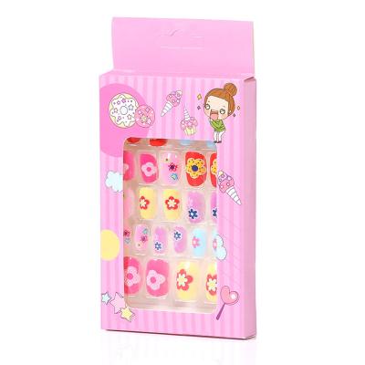 China Design Box 24 Color Full Cover Kids Color Cute Acrylic Fake Nail Shapes With Decorative Kids Fake Nails for sale