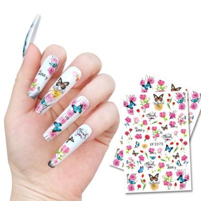 China 2022 Hot Selling Decorative Metal Fashion Nail Stickers Ladies Flowers Butterfly Nail Stickers for sale