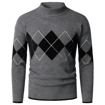 China New Winter Hot Fashion Diamond Pattern Knitted Sweater Men's Sweater Long Sleeve Knitted Top With Diamond Shape for sale