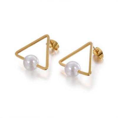 China BOHEMIA New Fashion Personalized Jewelry Gold Plated Triangle Shaped Stainless Steel Pearl Earrings for sale