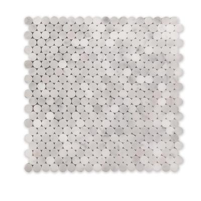China Parquet Bianco Carrara White Penny Round Marble Mosaics Tiles Backsplash Bathroom Kitchroom Mosaics for sale