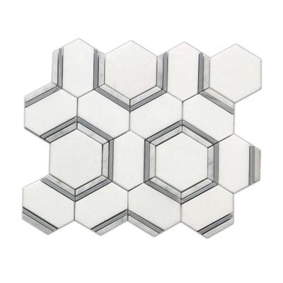 China Greece Thassos Marble Flooring With New Italian Gray Marble Hexagon Design Mosaic for sale
