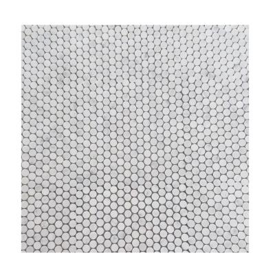China Carrara White Penny Round Marble Mosaic 305x305mm for sale