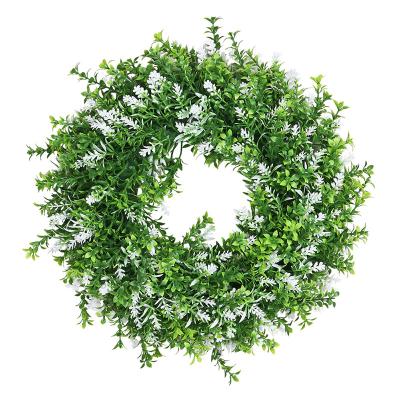 China Realistic Artificial Boxwood Wreath Faux Green Leaves Weave For Front Door Hanging Wall WindowWedding Party Decoration for sale