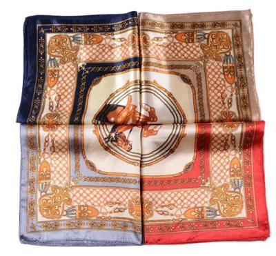 China Factory Manufacture Polyester Satin Square Women Fit Bandana Custom Digital Printed Scarf for sale
