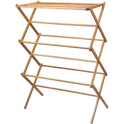 China Modern Durable Movable Foldable Bamboo Wooden Clothes Drying Rack for sale