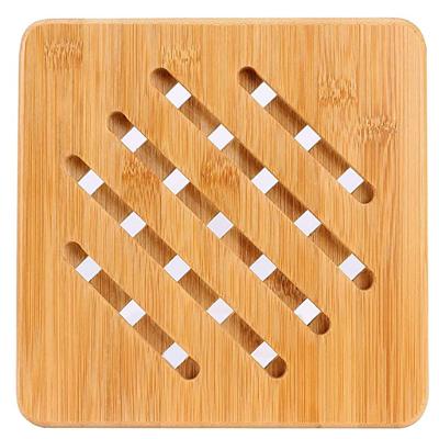 China Sustainable Bamboo Hot Pot Rack Pads Wooden Square Coasters Set Of 4 for sale