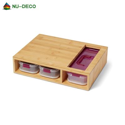 China Sustainable Bamboo Cutting Board With Containers-4 piece set-3 stack containers able for sale