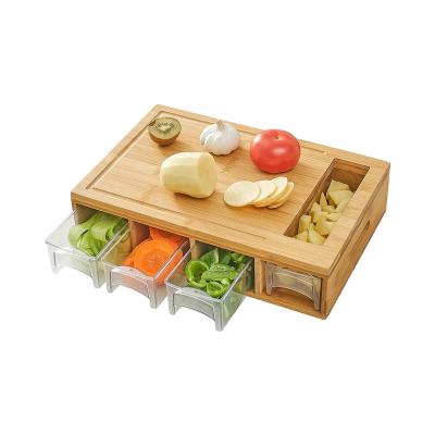 China Large Modern Chopper with Juice Grooves, Kitchen Bamboo Chopping Board with 4 Drawers for sale