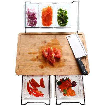 China Viable kitchen bamboo cutting board set with 5 plastic containers for sale