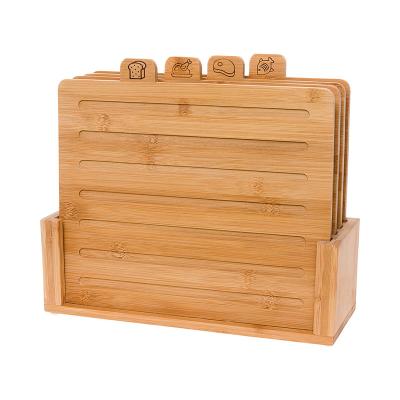 China Sustainable Bamboo Index Cutting Board Set - 4 Pieces All Natural Wood Chopper With Stand for sale