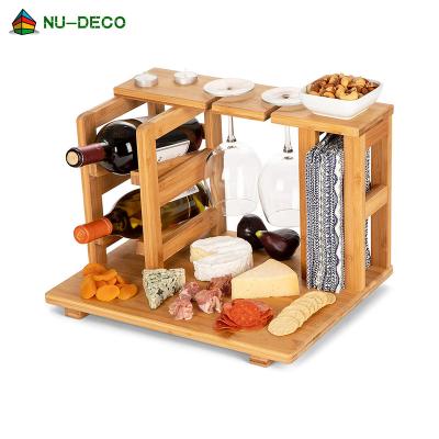 China CLASSIC Bamboo Wine and Cheese Display Board Charcuterie Serving Tray Set with Wine Cart for sale