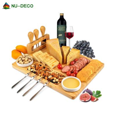 China Large Disposable Carefully Selected Wooden Bamboo Deli Cheese Board with Knife Drawer Cutlery Set for sale