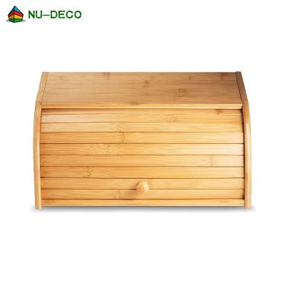 China Freshness Preservation Fully Assembled Large Roll Top Solid Bamboo Desk Shutter Bread Box With Smooth Sliding Door for sale