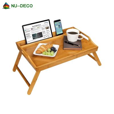 China Cheap Wholesale Customized Foldable Bamboo Bed Serving Tray With Folding Legs Breakfast Food 55 x 35 x (7.6 - 26.6)cm for sale