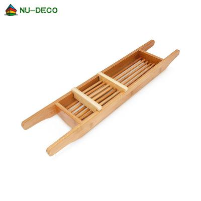 China Sustainable Wholesale Bathroom Spa Tub Cart Bamboo Wooden Bath Rack With Shelf for sale