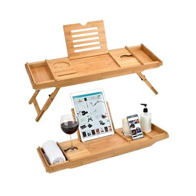 China Home Sustainable Expandable Foldable Bamboo Luxurious Bathtub Tray Bathtub Bed Table Trolley for sale