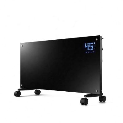 China Hotel 1000W LED Display Smart Glass Panel Heater with Wheels Freestanding/Wall Mounted Electric Convector Heater for sale