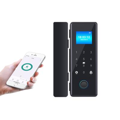 China 2.5D Panel 1.77 Inch TFT Fingerprint Password Card Bluetooth Mobile App Hook Bolt Smart Glass Door Lock 100 for sale