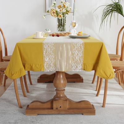 China Solid Color Cotton Blow Lace Table Runner Disposable Single Cotton Washed Color Ruffled Ruffled Tablecloth for sale