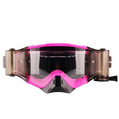 China Roll off hot sale style lens protective motorcycle goggles, motocross goggles with full REVO blue anti-fog lens for sale
