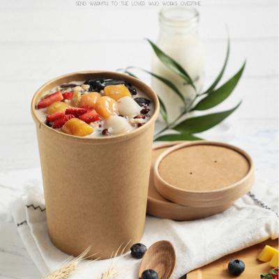 China Custom Print Disposable 8oz 12oz 16oz. 26oz 32oz Waterproof Microwave Brown Papepr Soup Mug With Lids For Food for sale