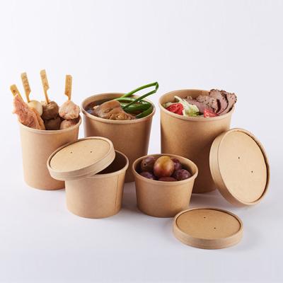 China Customized disposable 12oz PE coated kraft paper soup cup and double lid wall noodle paper cups for sale